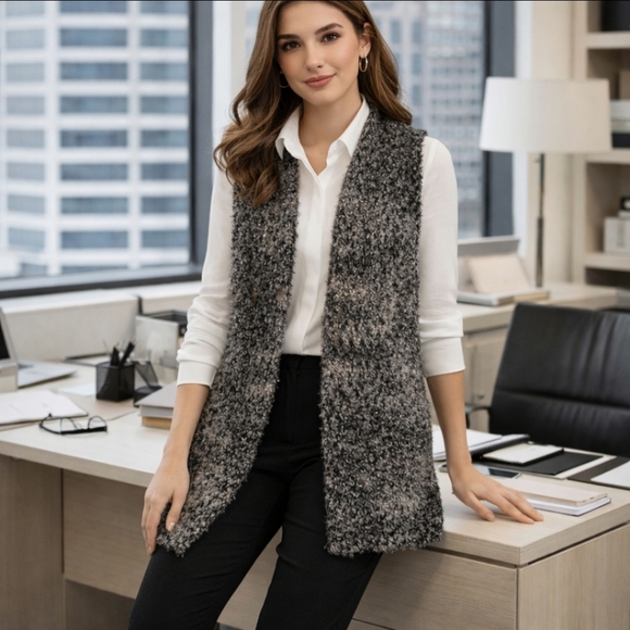 COCOGIA longline cardigan vest multi color brown blue tan mohair wool medium - Picture 2 of 5